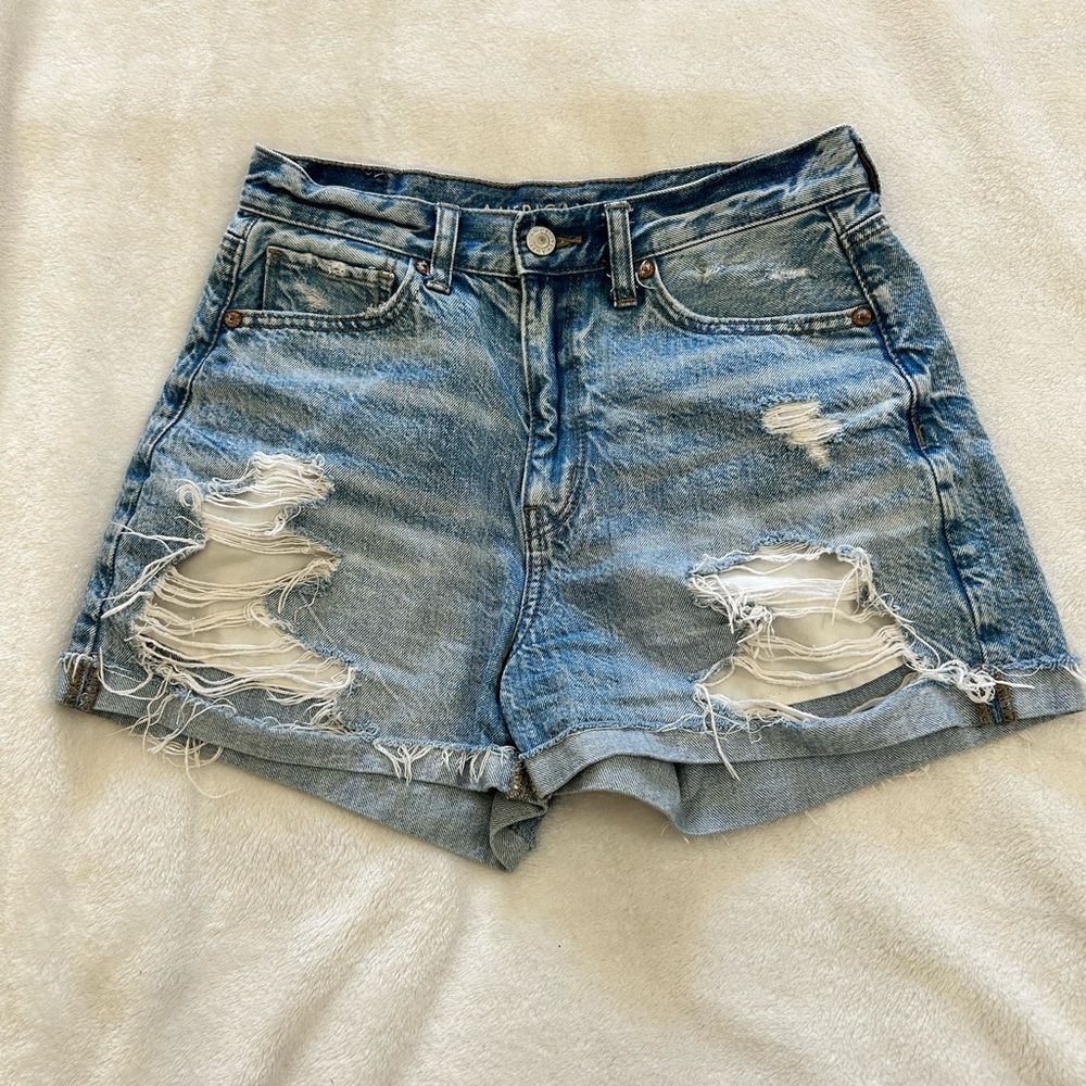 American Eagle Outfitters Light Blue Distressed Denim Shorts